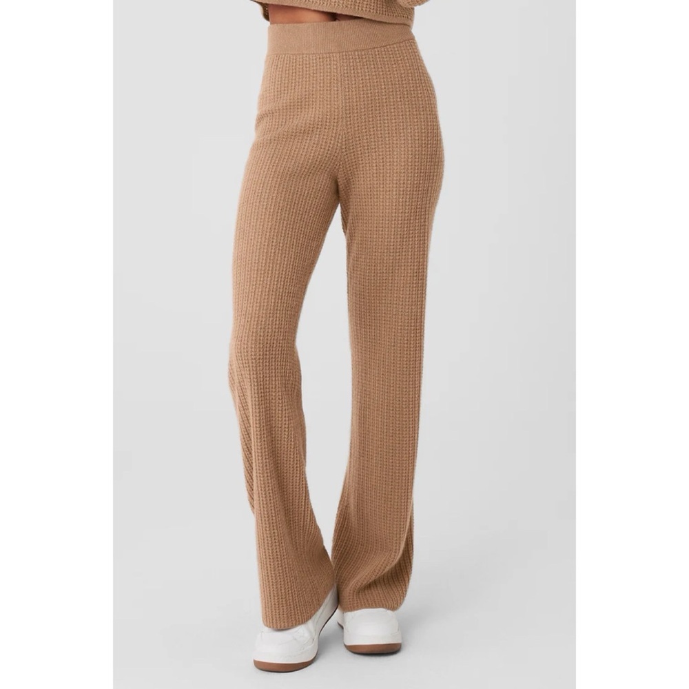 Alo Cashmere High-Waist Plush Waffle Pants Toasted Almond XS